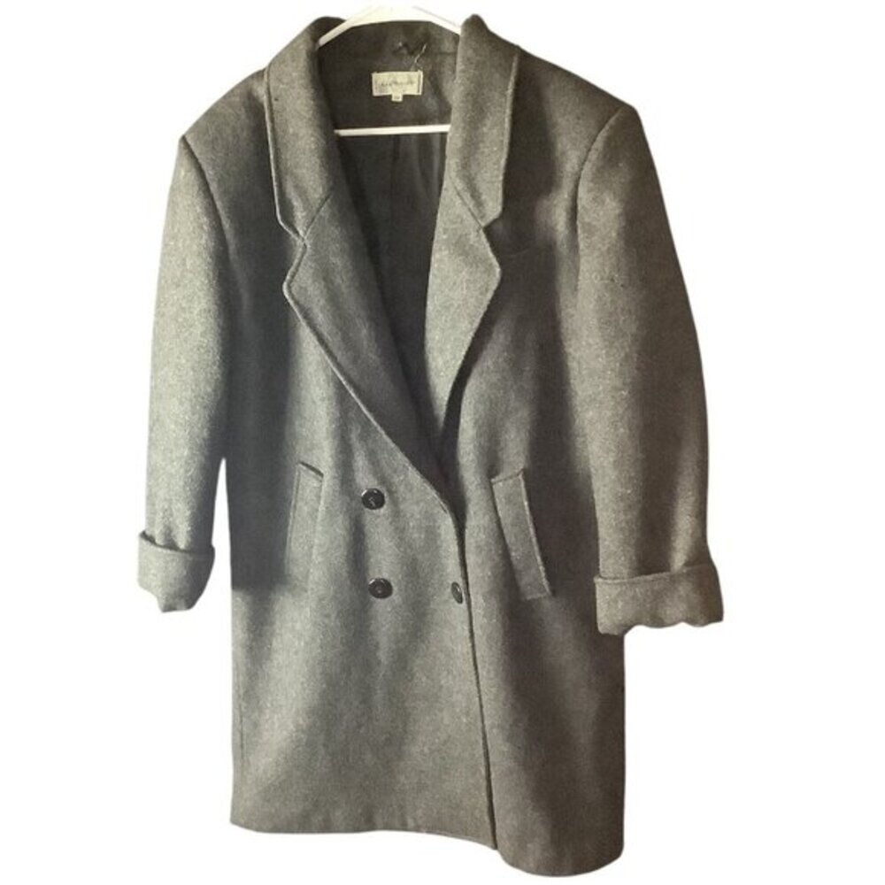 Glenbrooke Women's‎ Pure New Wool Coat 14 Gray Long Tailored Double Breasted